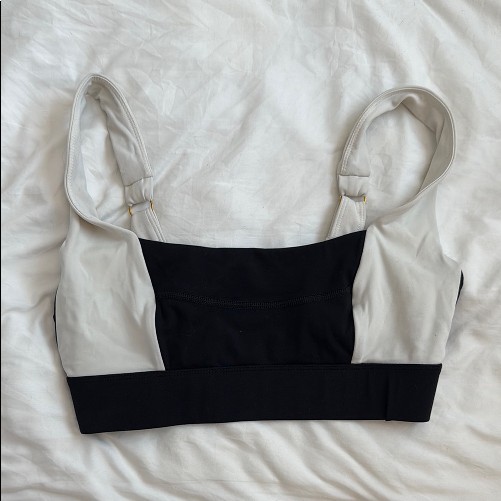 Monday Swimwear Two-Tone Black and Light Gray Sports Bra